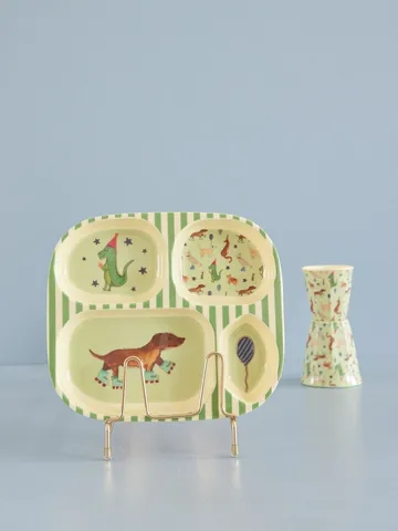 Rice barnetallerken melamin 4 rom - Animal print-green - RICE
