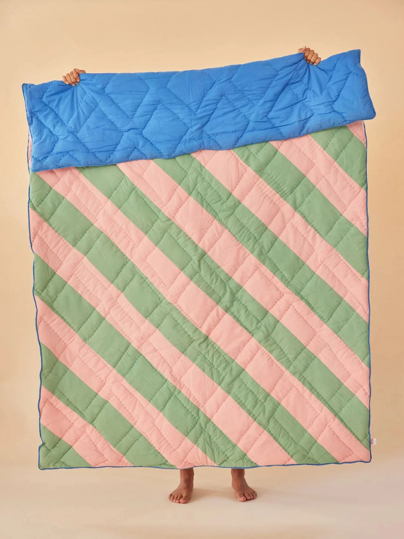 Rice bomullspledd stripete 140 x 200 cm, Pink-green-blue RICE