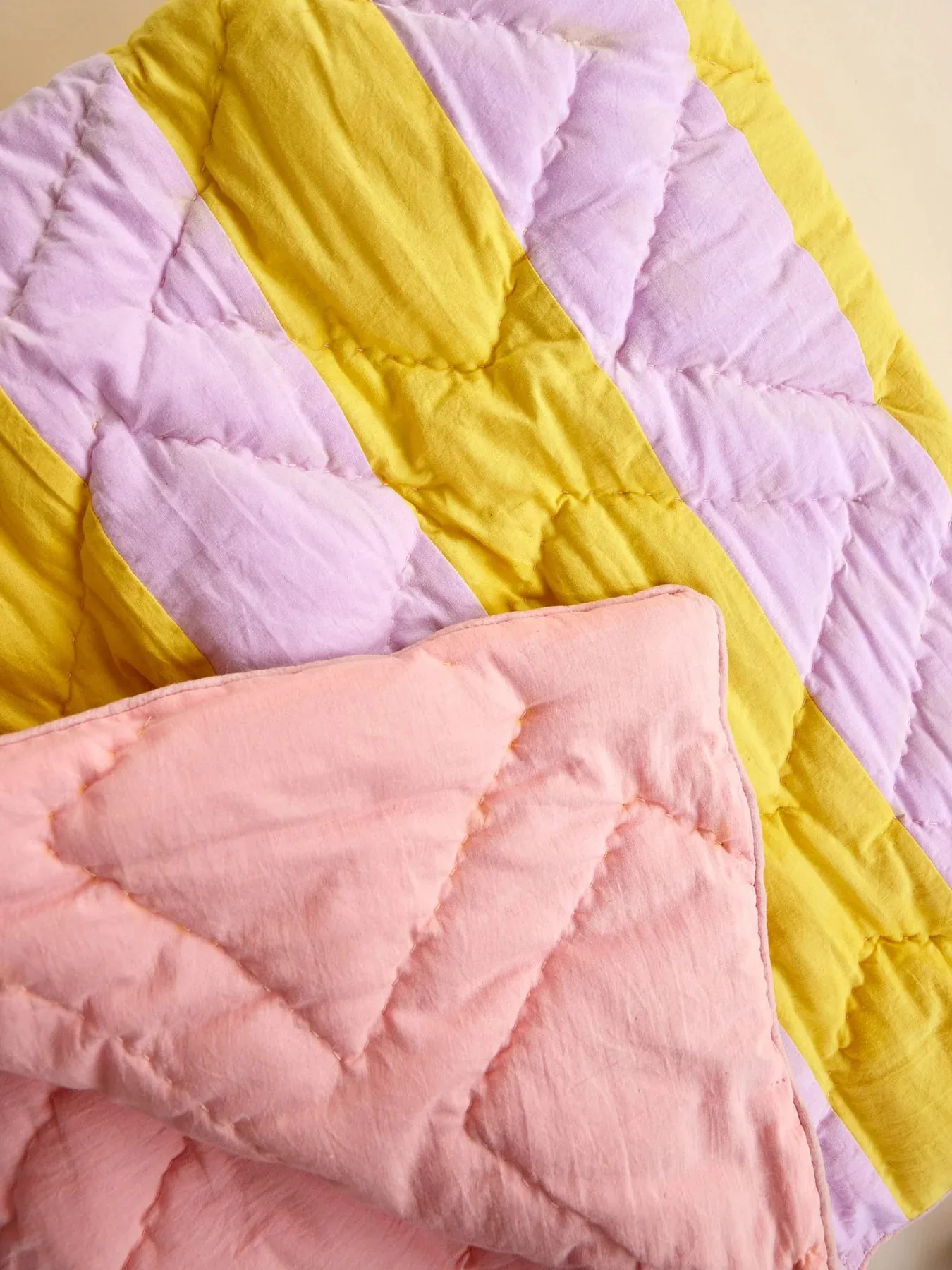 Rice bomullspledd stripete 140 x 200 cm, Yellow-lavender-pink RICE