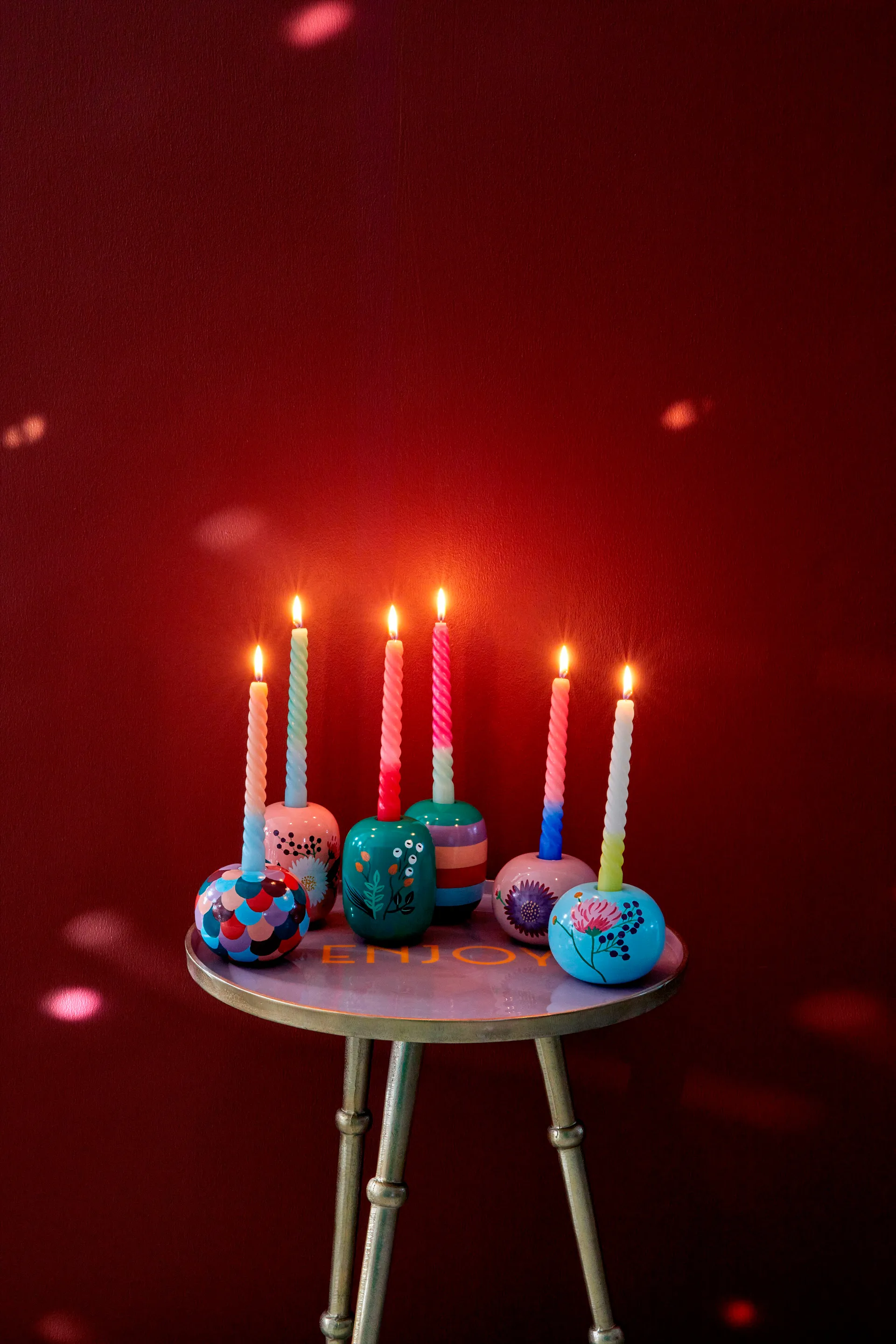 Rice lysestake Ø 8,5 cm, Green-handpainted flowers RICE