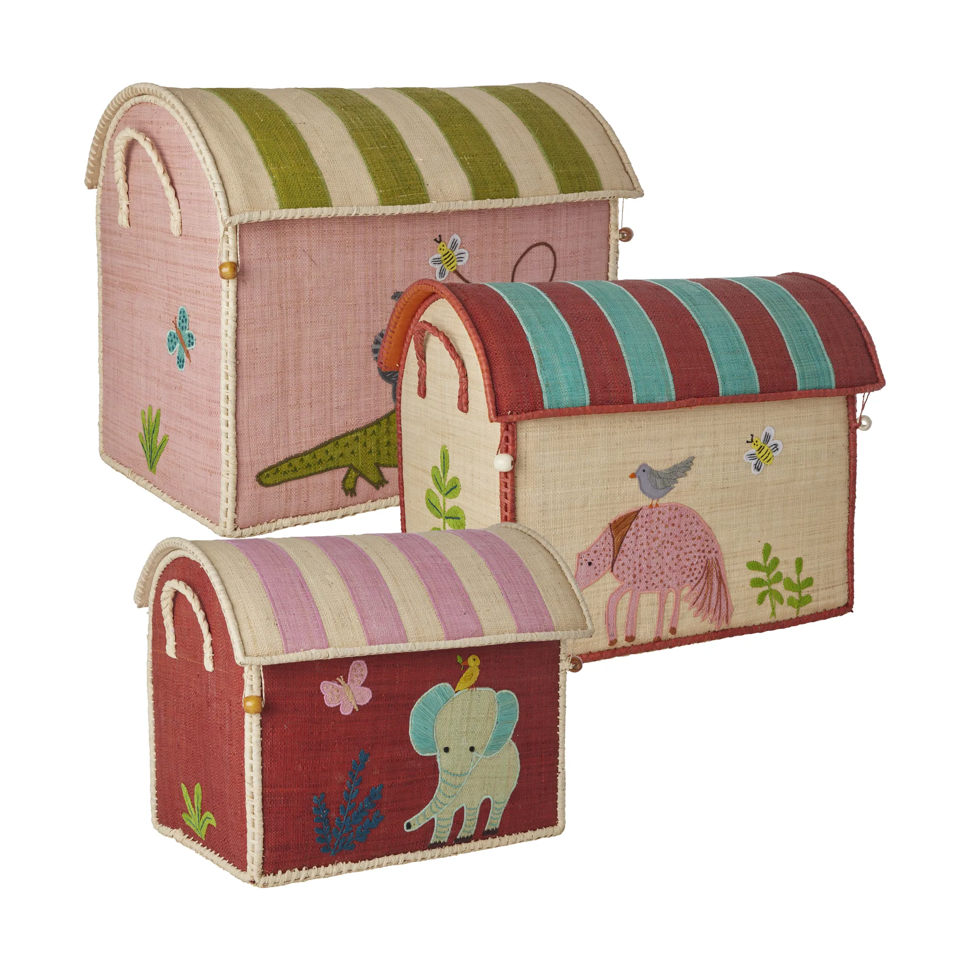 Rice raffia oppbevaringskurv 3 deler, Sweet Jungle Print RICE