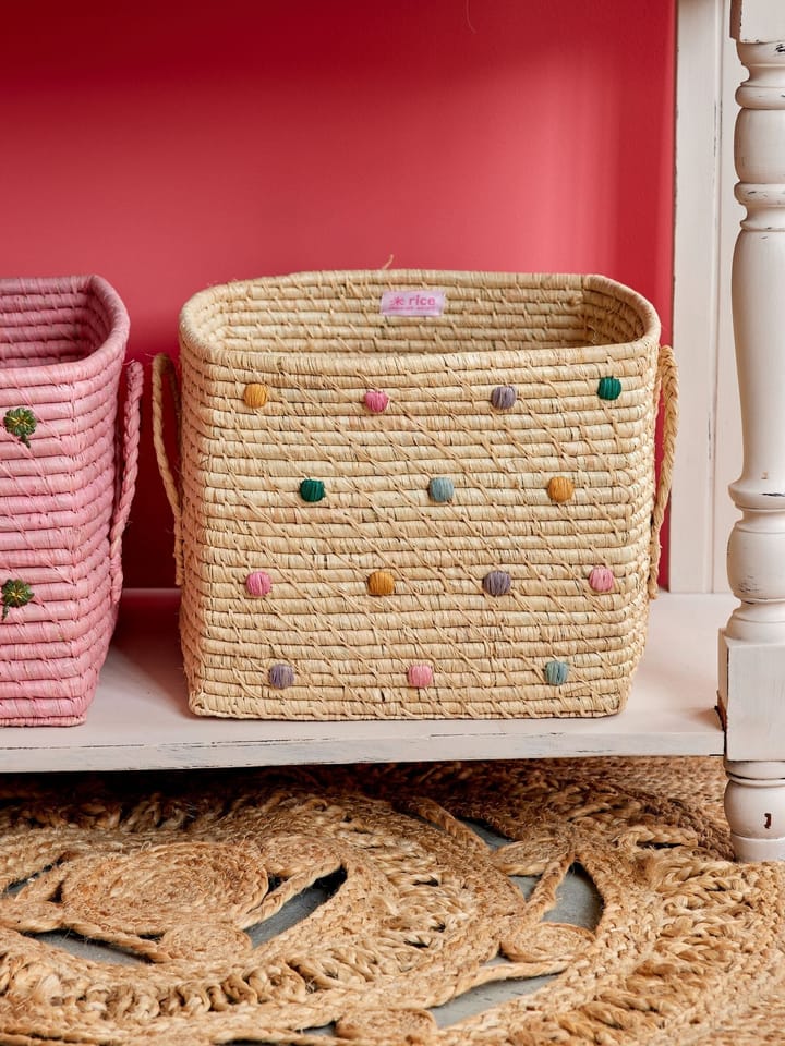 Rice raffia oppbevaringskurv prikkete, Dove Blue RICE