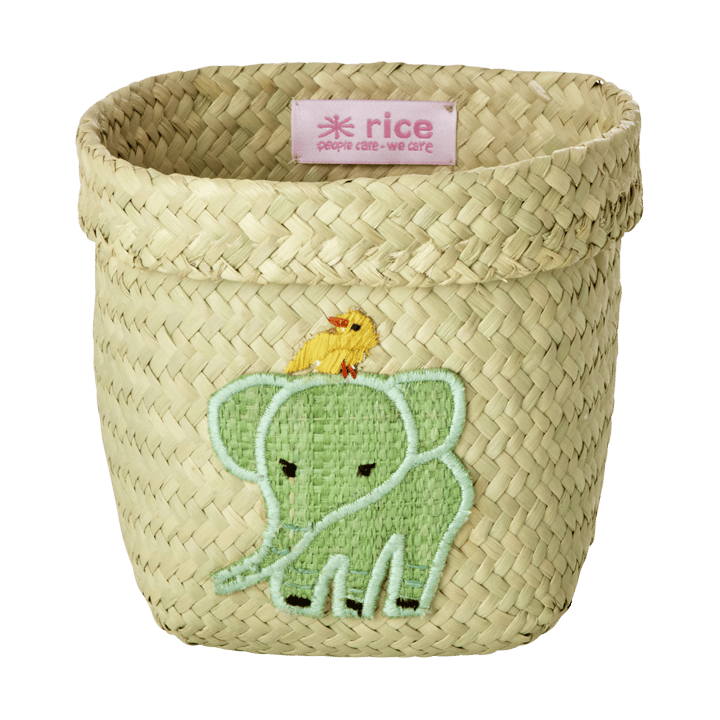Rice raffia oppbevaringskurv rund 2 deler, Animal Embroidery-Green-Blue RICE