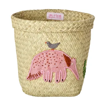 Rice raffia oppbevaringskurv rund 2 deler - Animal Embroidery-Pink-Orange - RICE