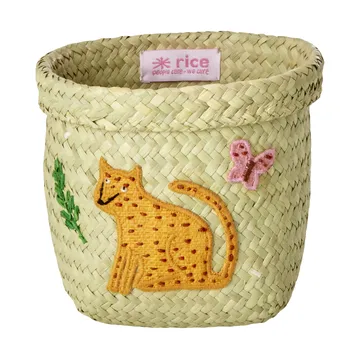 Rice raffia oppbevaringskurv rund 2 deler - Animal Embroidery-Pink-Orange - RICE