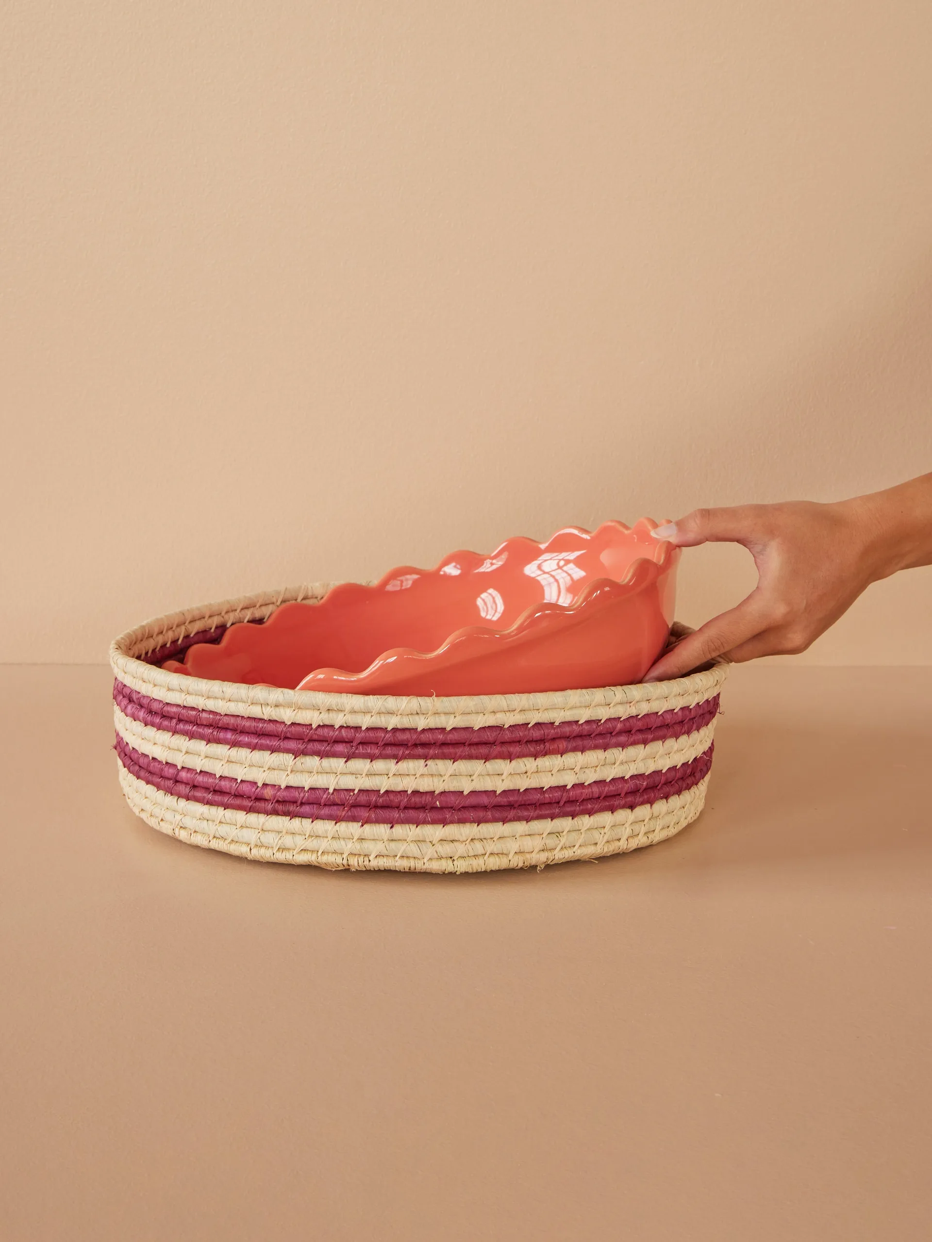 Rice raffia rund oppbevaringskurv large, Aubergine RICE