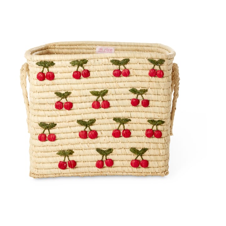 Rice raffiakurv med håndtak 30x30 cm - Kirsebær - RICE