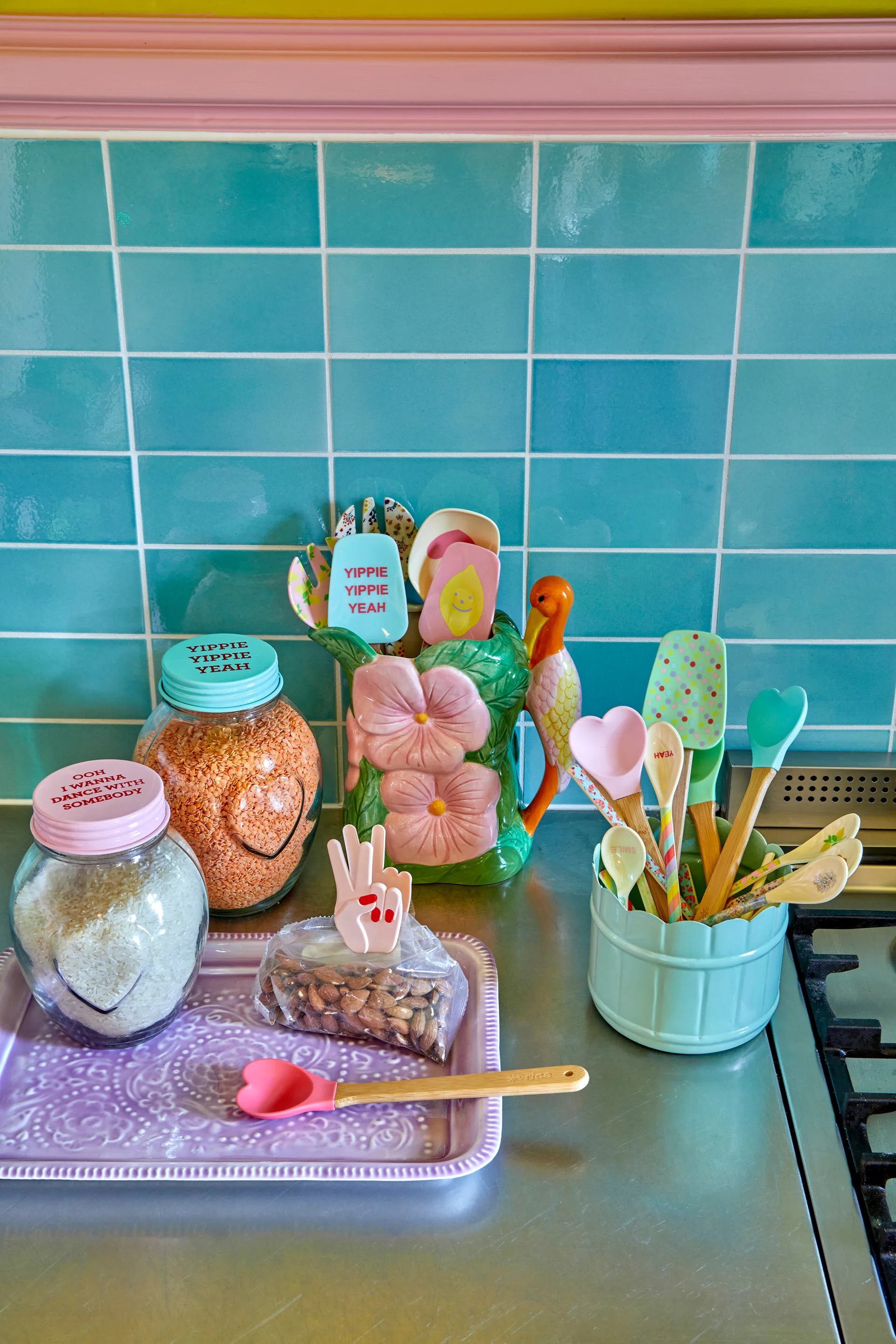 Rice silikonskje med bambusskaft 23 cm 2 deler, Red-pink RICE