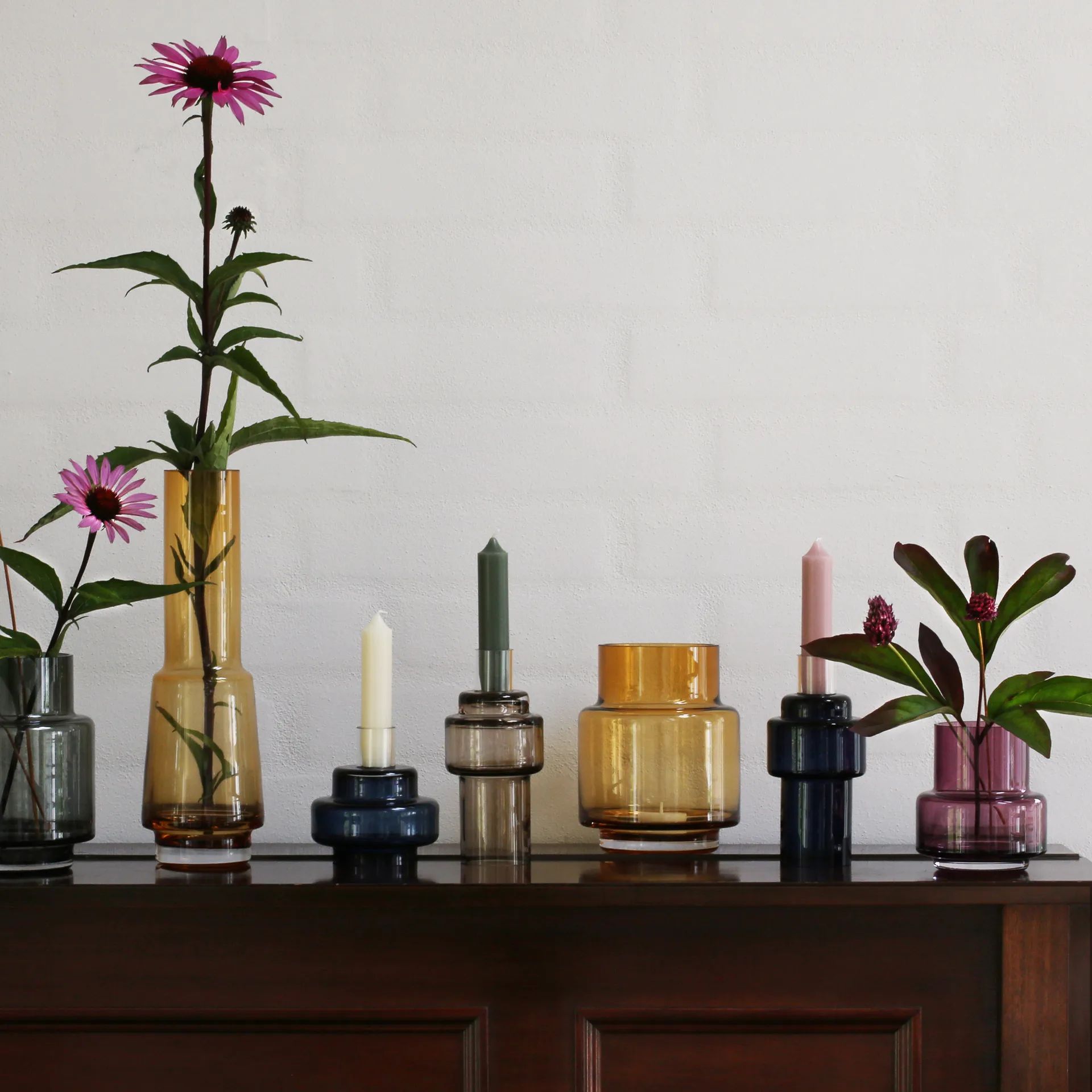 Glass candlestick no. 55, Indigo blue Ro Collection