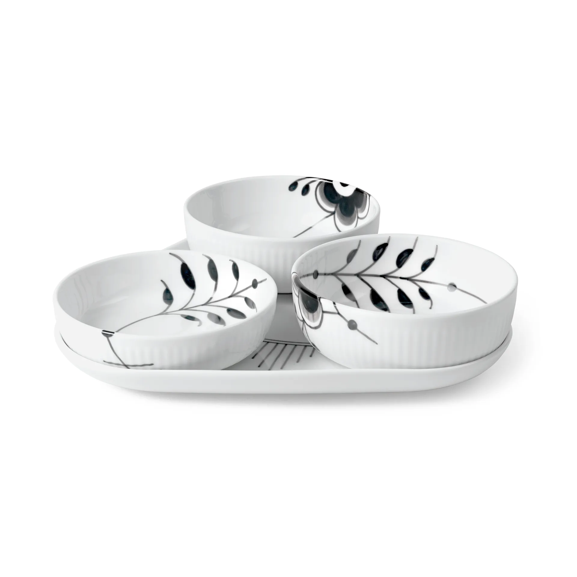 Black Fluted Mega serveringssett 4 deler, Svart-hvit Royal Copenhagen