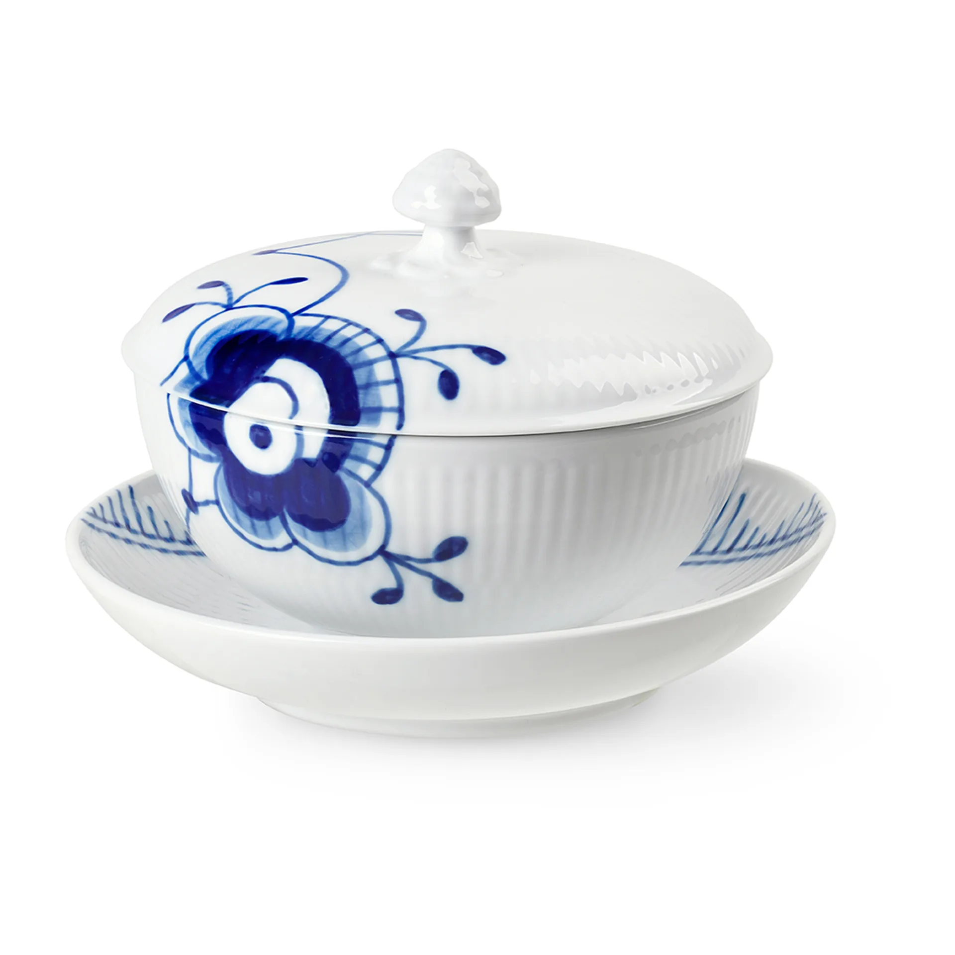 Blue Fluted Mega skål med lokk og fat, 38 cl Royal Copenhagen