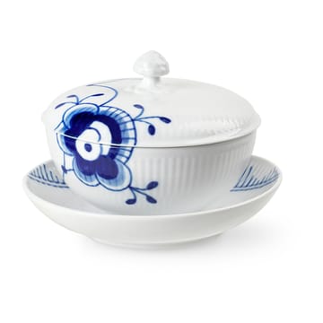 Blue Fluted Mega skål med lokk og fat - 38 cl - Royal Copenhagen