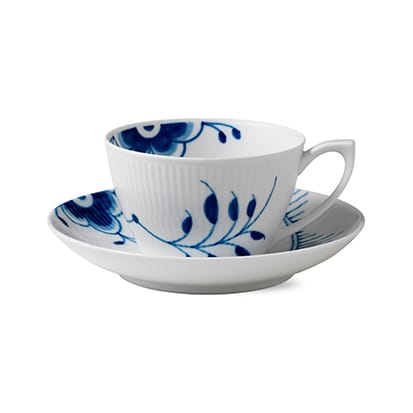 Blue Fluted Mega tekopp med skål - 28 cl - Royal Copenhagen