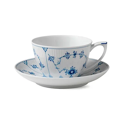 Blue Fluted Plain tekopp med skål, 28 cl Royal Copenhagen