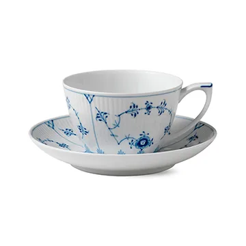 Blue Fluted Plain tekopp med skål - 28 cl - Royal Copenhagen