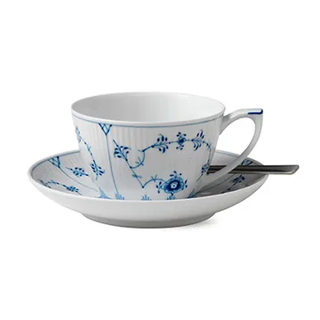Blue Fluted Plain tekopp med skål - 28 cl - Royal Copenhagen