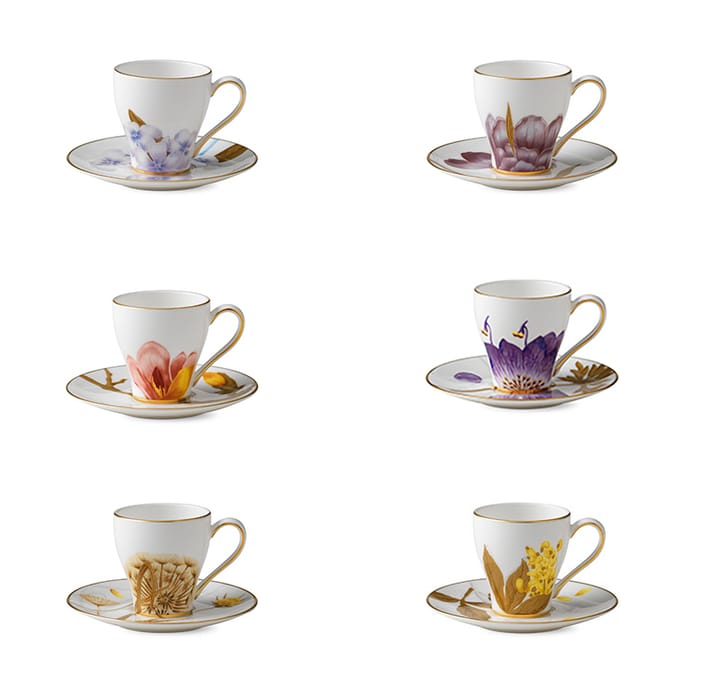 Flora espressokopp med fat 6-stk., 10 cl Royal Copenhagen