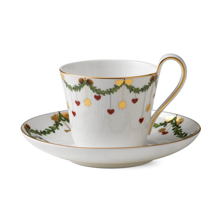 Star Fluted Christmas kopp med asjett - 24 cl-høy hank - Royal Copenhagen