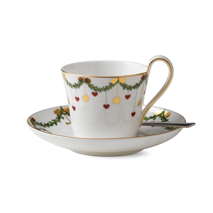 Star Fluted Christmas kopp med tefat, 24 cl-høy hank Royal Copenhagen