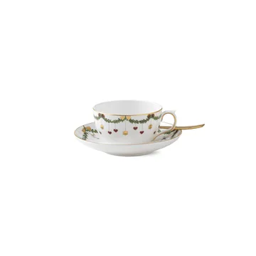 Star Fluted Christmas kopp med tefat - 32 cl - lav hank - Royal Copenhagen