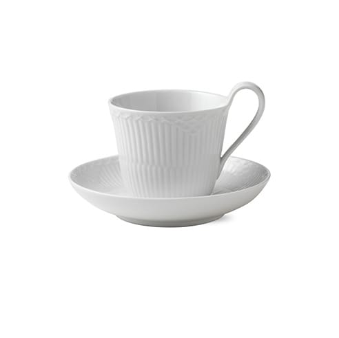White Fluted Half Lace kopp med fat, 25 cl Royal Copenhagen