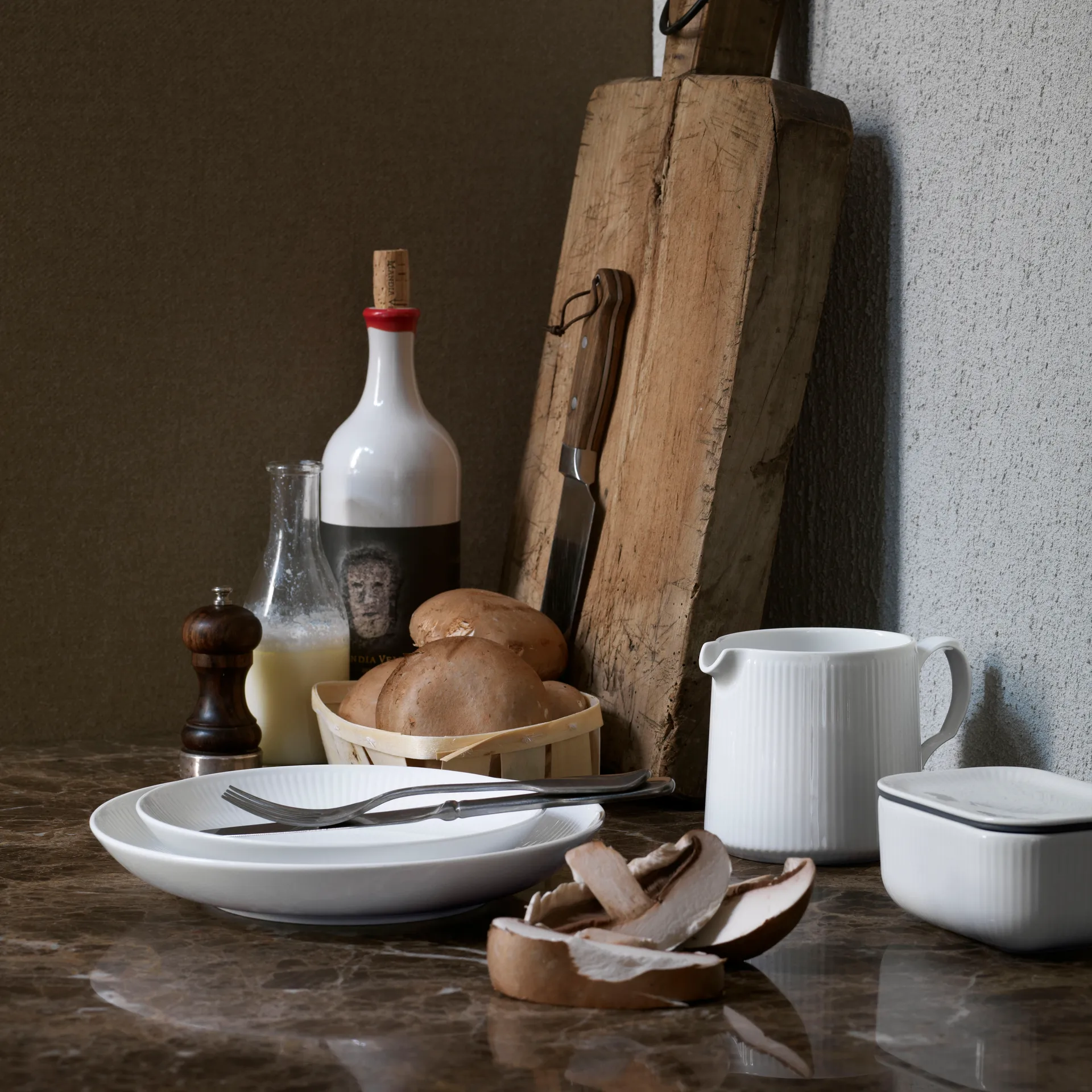 White Fluted modern tallerken, Ø 20 cm Royal Copenhagen