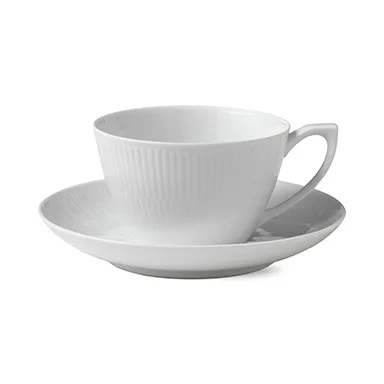 White Fluted tekopp med skål, 28 cl Royal Copenhagen