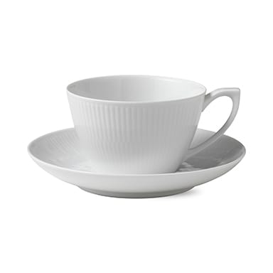 White Fluted tekopp med skål - 28 cl - Royal Copenhagen