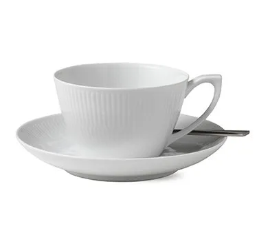White Fluted tekopp med skål, 28 cl Royal Copenhagen