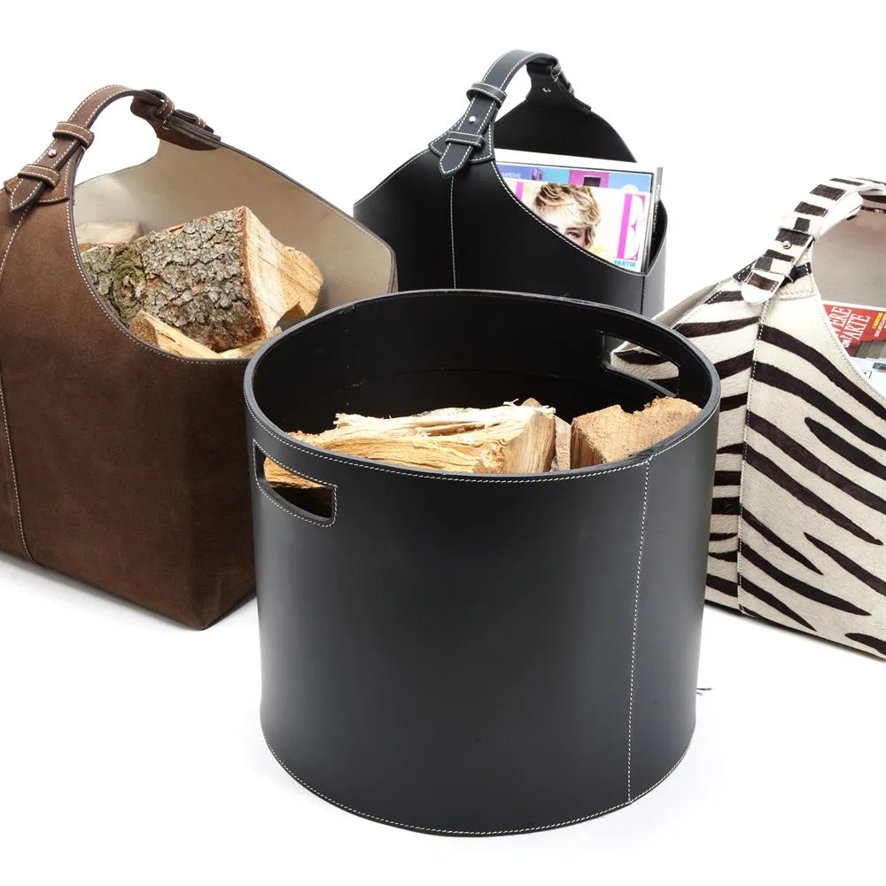 Ørskov vedkurv rund, sort med hvit søm Ørskov