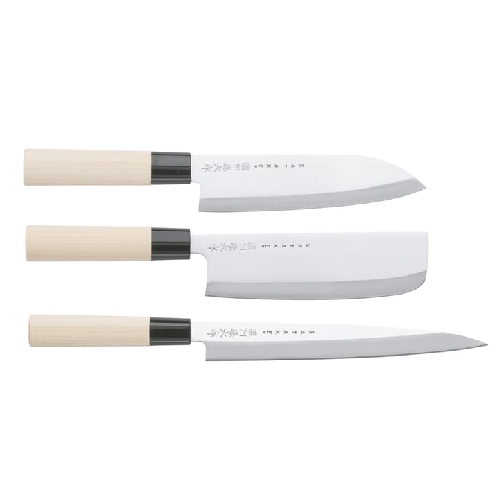 Satake Houcho knivsett nakiri, sashimi & santoku - 3 deler - Satake