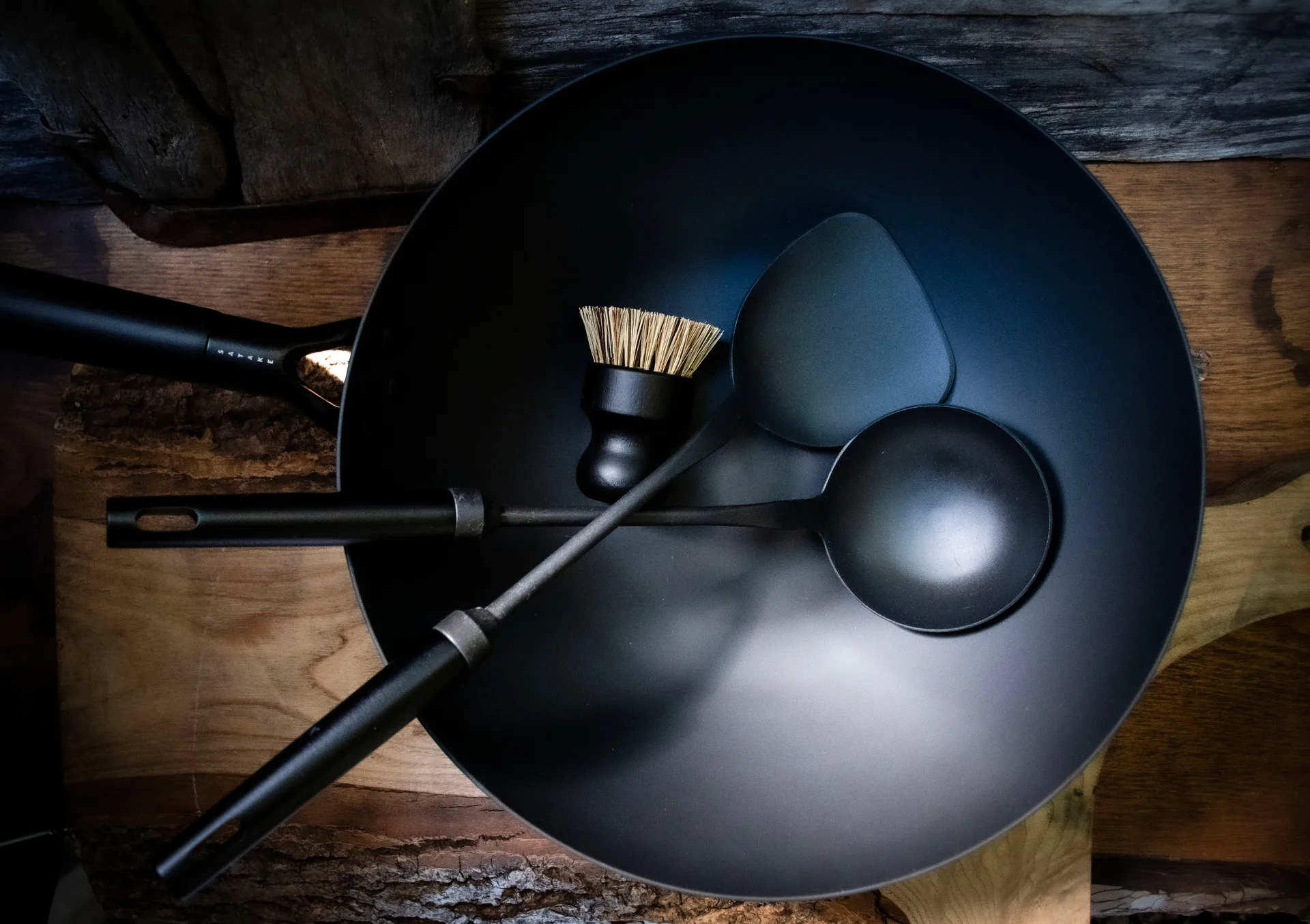 Satake wok sett karbonstål, 4 deler Satake