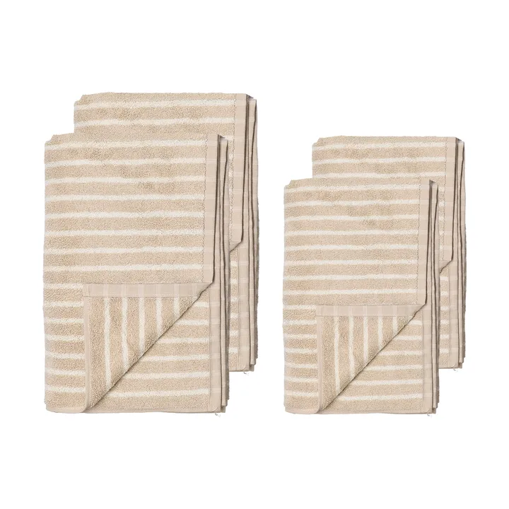 Drift håndklesett 4 deler - Beige-hvit - Scandi Living
