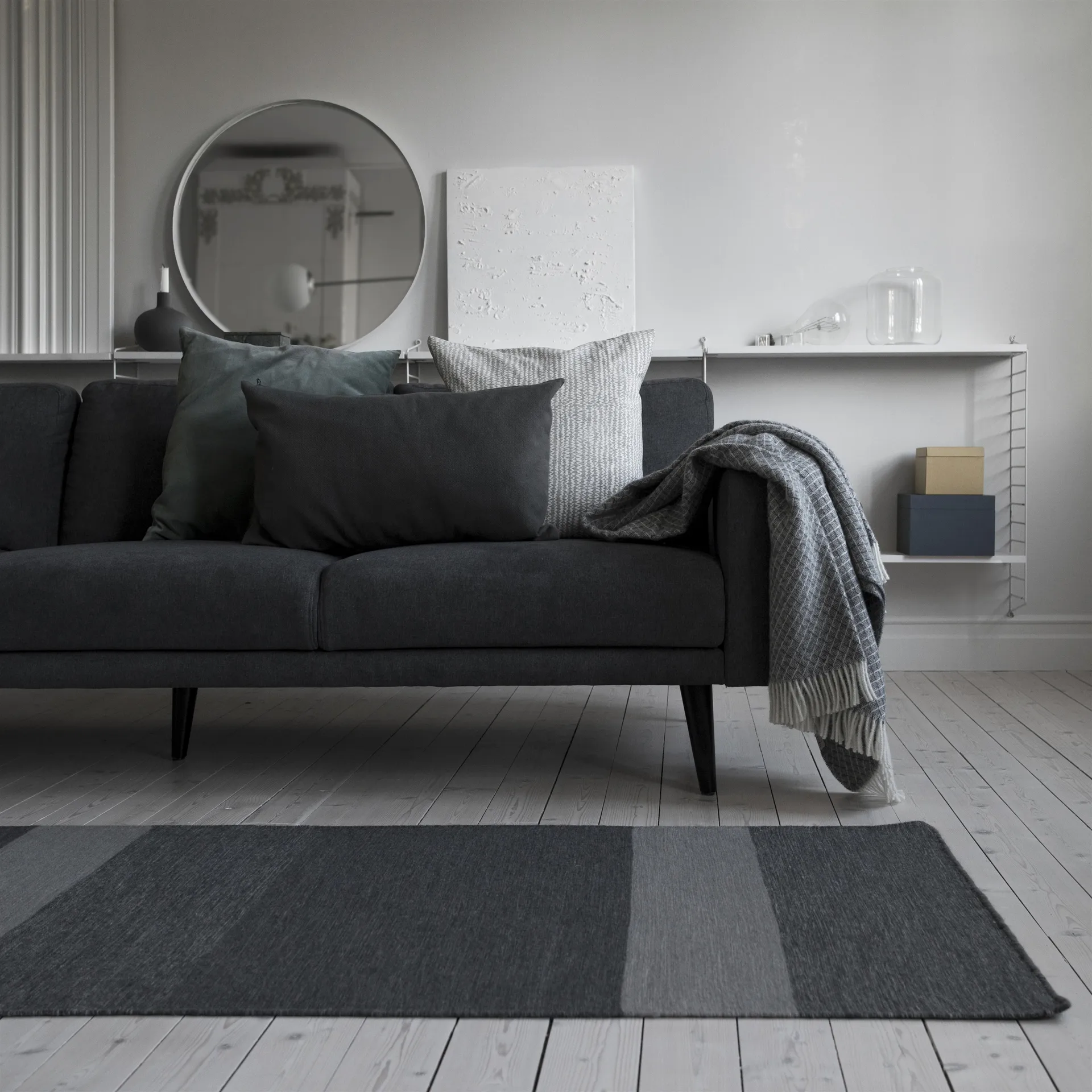 Granite gulvlgulvteppe (ull) mørkegrå, 80x240 cm Scandi Living