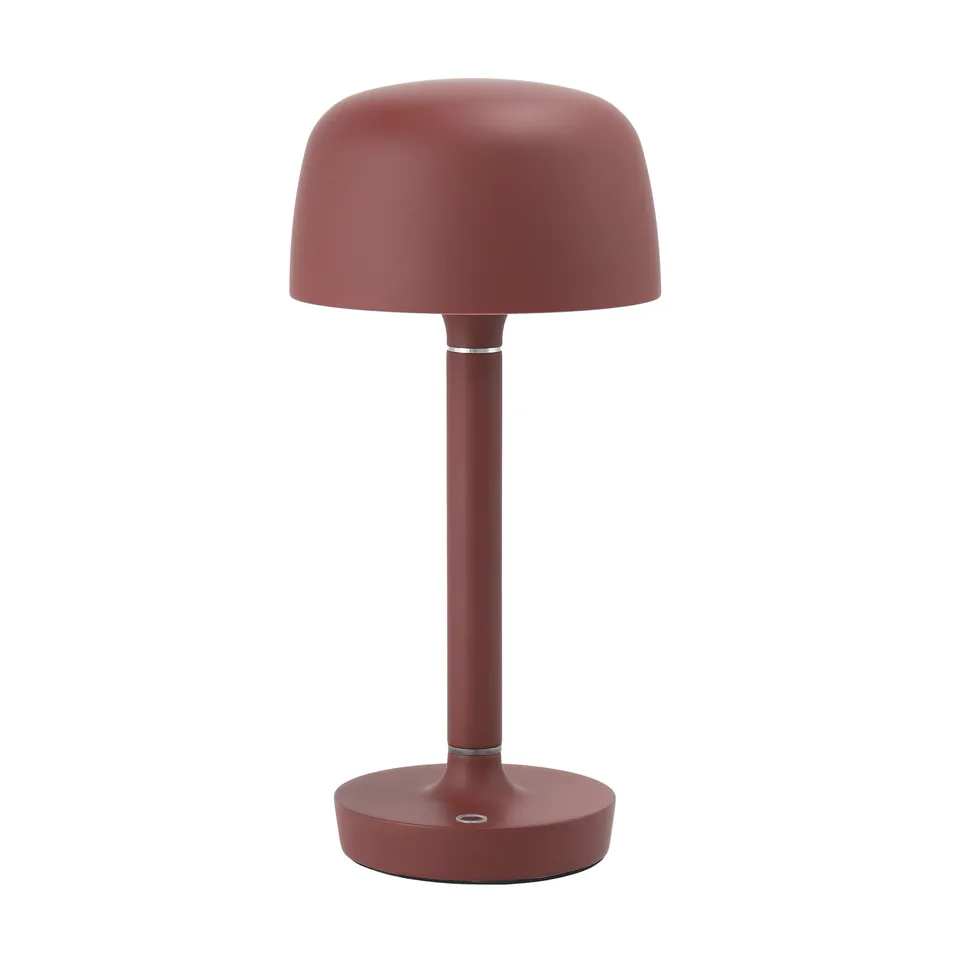 Scandi Living Halo bærbar bordlampe 25,5 cm burgundy rød stål aluminium IP54 touch-dimmer 250lm 3000K USB-C batteri 599 kr 70% rabatt NordicNest