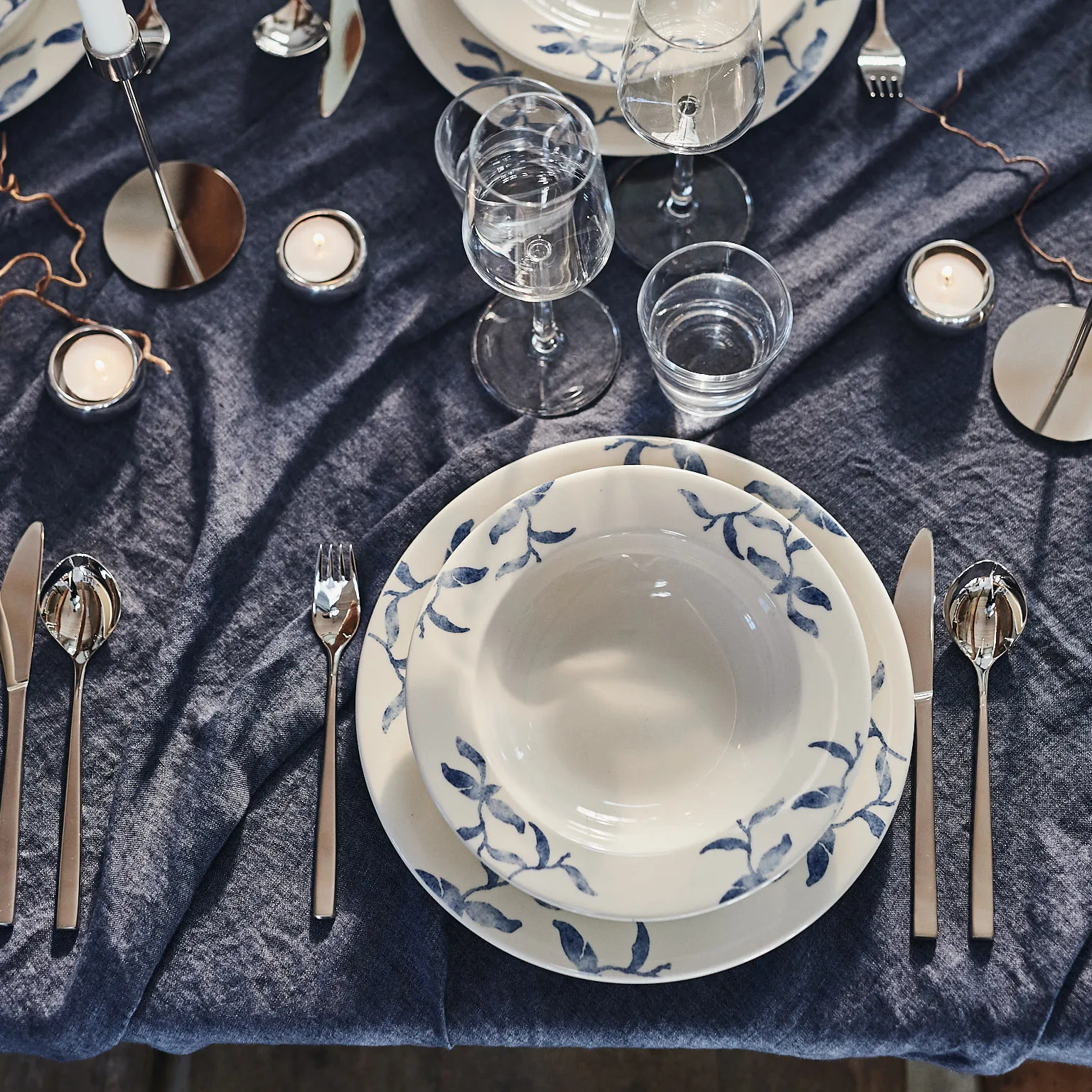 Havspil dyp tallerken 23 cm 4-stk., blå-hvit Scandi Living