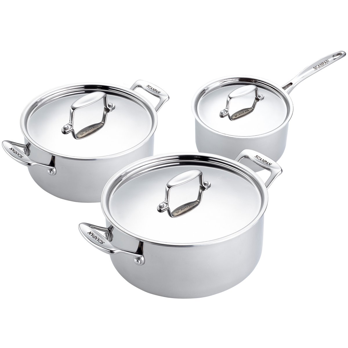Scanpan Fusion 5 grytsett 3 deler Rustfritt stål | Skandinavisk Design | Grytesett & Kasserollesett | Sølv