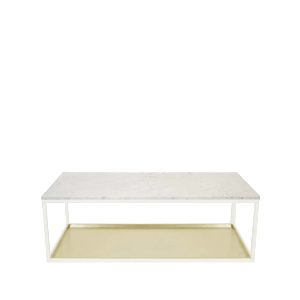 Sofabord 11, marmor hvit, hvitlakkert stativ, messingbelegg Scherlin