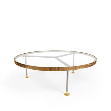 Sofabord 14 - glass, lakkert stålstativ, messingplate - Scherlin