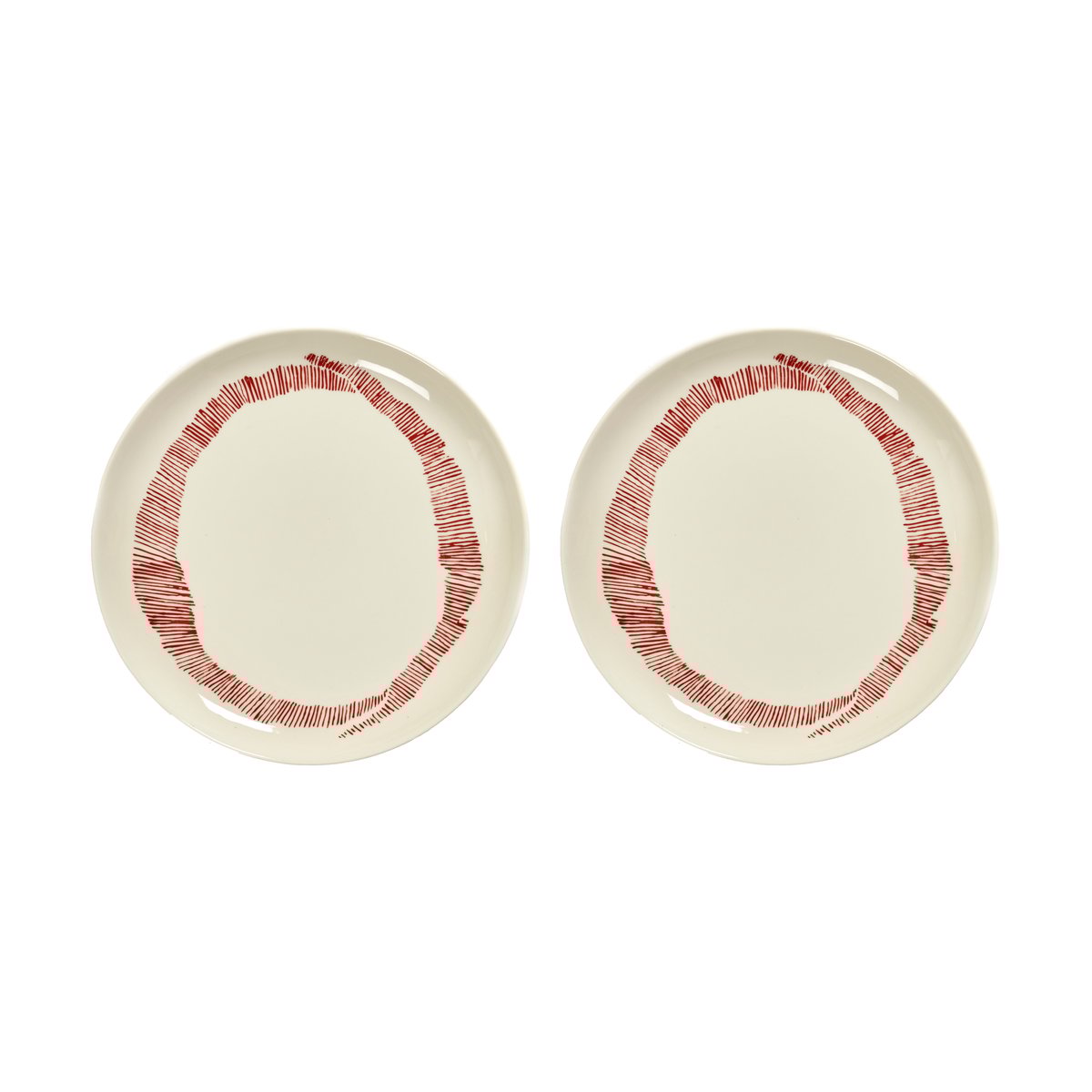 Serax Ottolenghi Feast tallerken M Ø22,5 cm 2-pakning White stripes-red