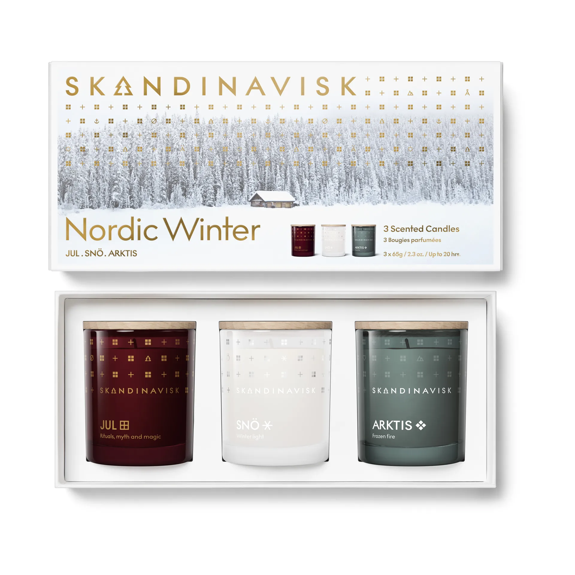 Nordic Winter duftlys gavesett 3 deler, 65 g Skandinavisk