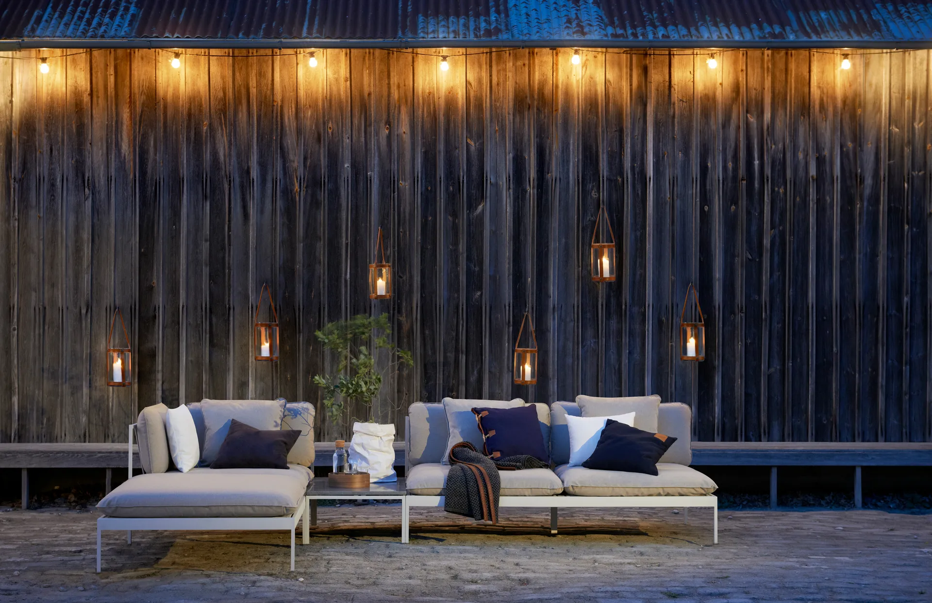 Bönan hjørnemodul lysegrå aluminium - beige lin Skargaarden