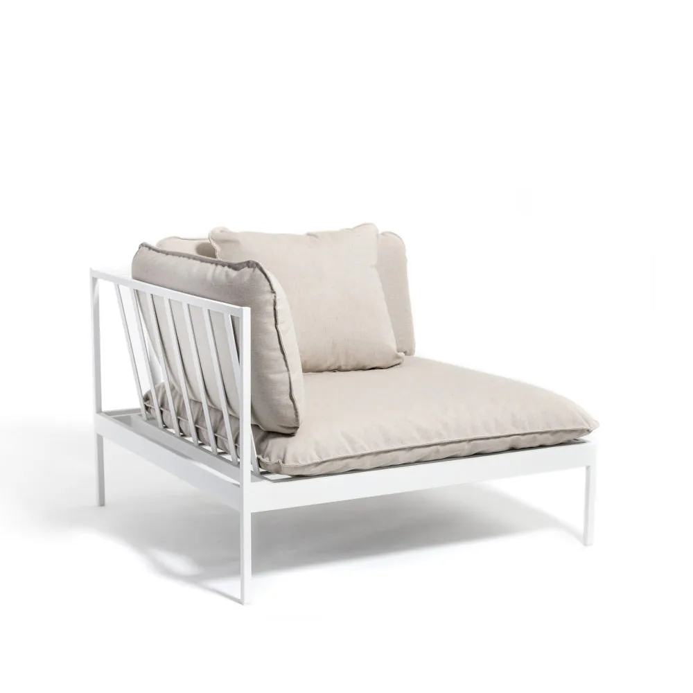 Bönan modulsofa, Sunbrella Ashe light grey, hjørnedel, lysegrå aluminiumsramme Skargaarden