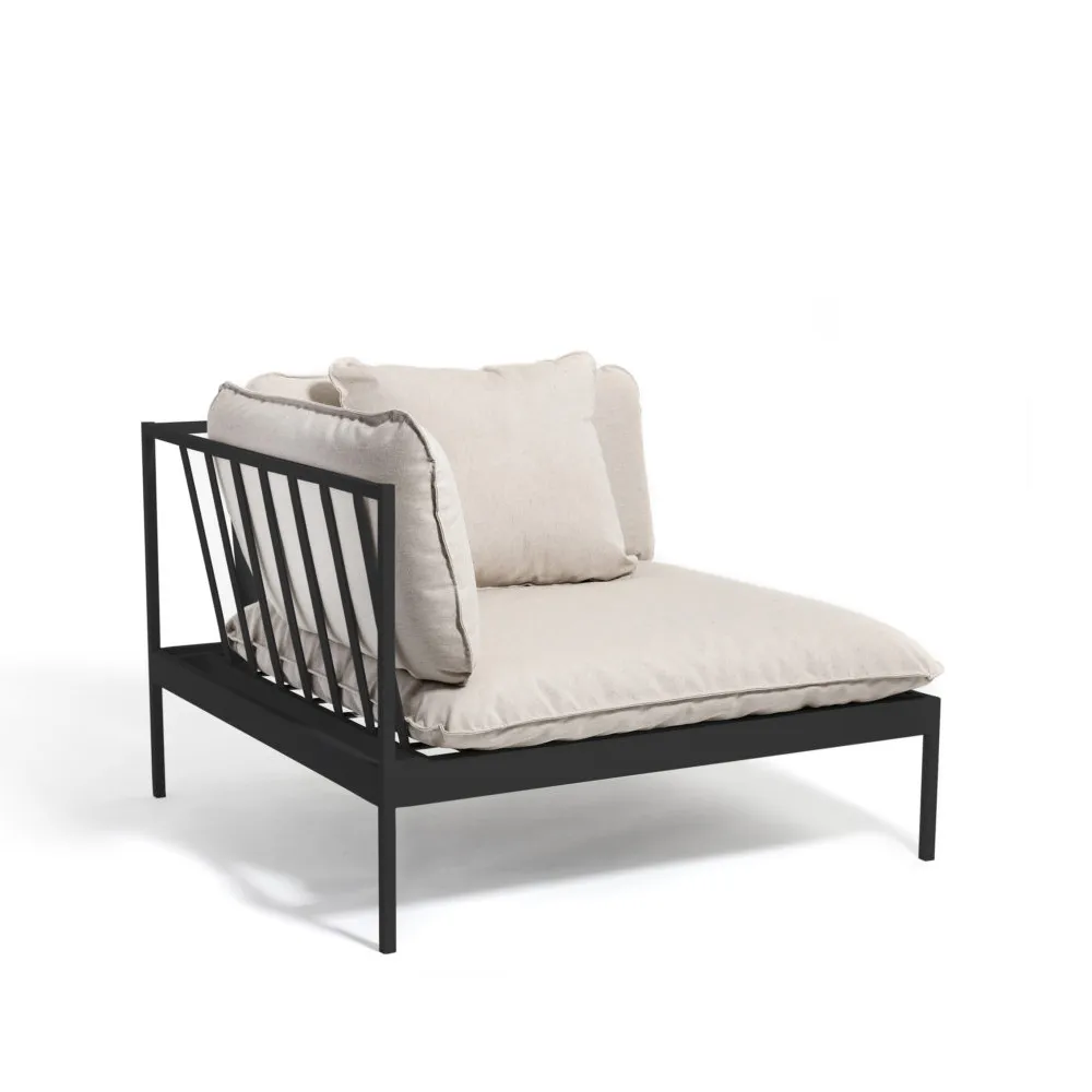 Bönan modulsofa, Sunbrella Ashe light grey, hjørnedel, mørkegrå aluminiumsramme Skargaarden