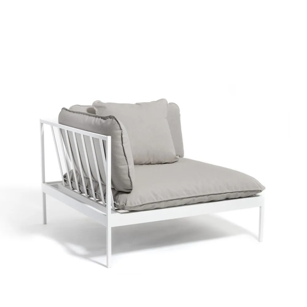 Bönan modulsofa, Sunbrella Sling light grey, hjørnedel, lysegrå aluminiumsramme Skargaarden