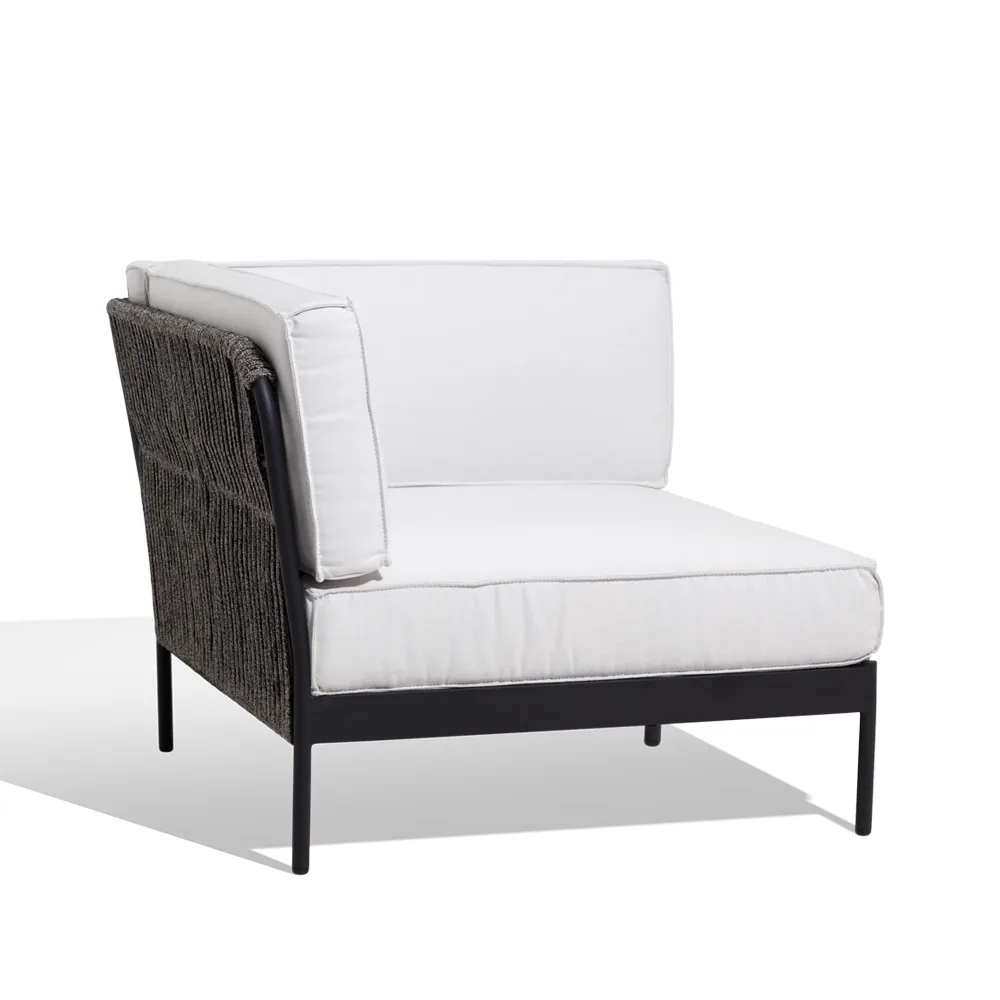 Lidö modulsofa, Sunbrella Deave silver grey, hjørnedel, mørkegrå aluminiumsramme Skargaarden