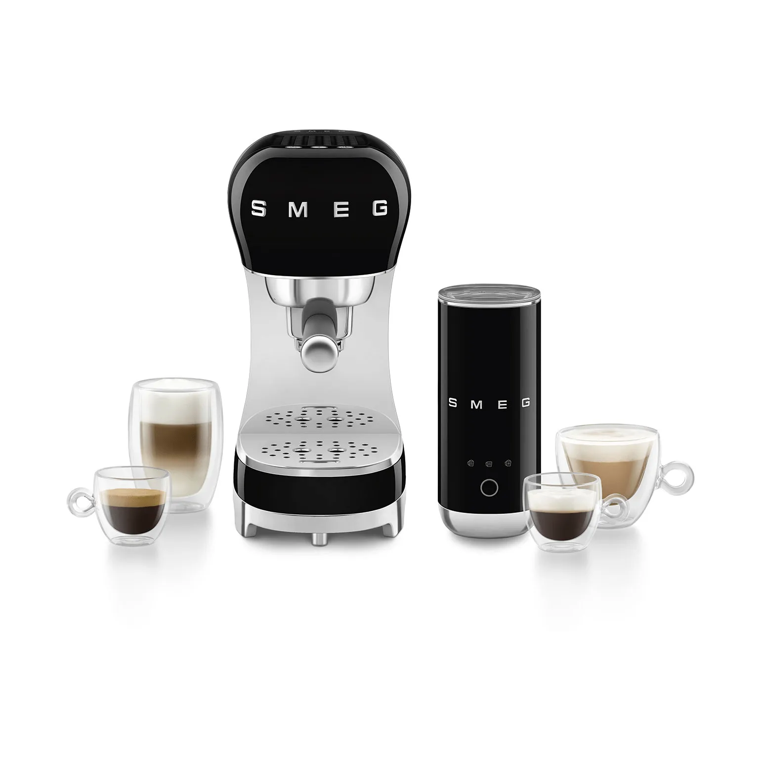Smeg 50's Style espressomaskin med melkeskummer, Svart Smeg