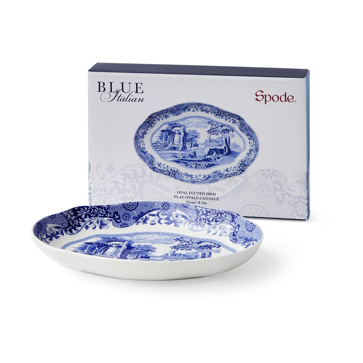 Spode - Blue Italian oval tallerken 21 cm blå/hvit