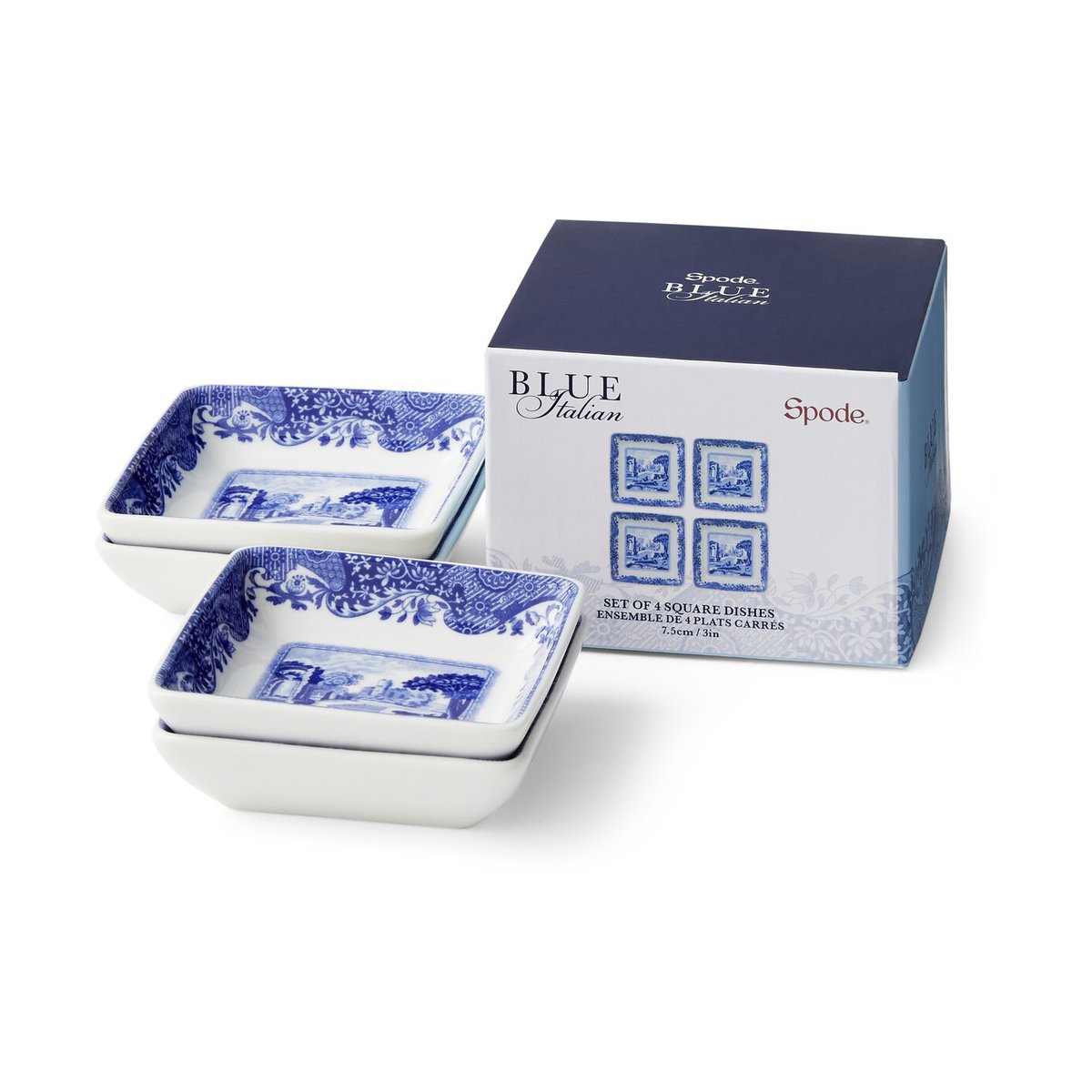 Spode - Blue Italian tallerken firkantet 7,5 cm 4 stk blå/hvit