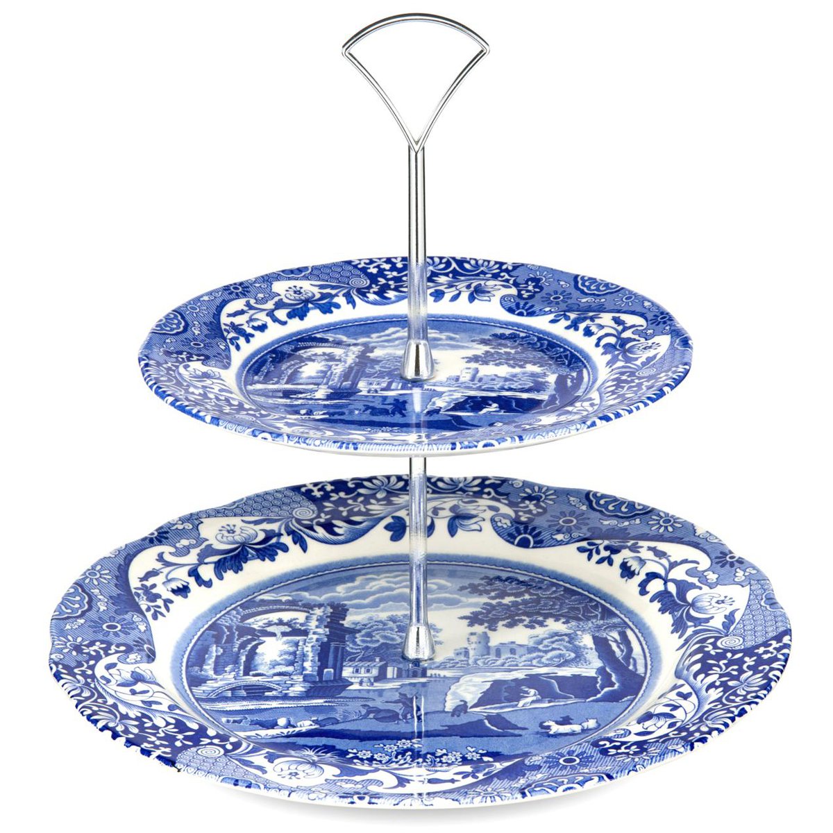 Spode Blue Italian kakefat 2 etasjer | Skandinavisk Design | Serveringsfat | Blå